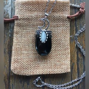 Black Onyx Necklace Black Onyx Moon Necklace with Stainless Steel Chain